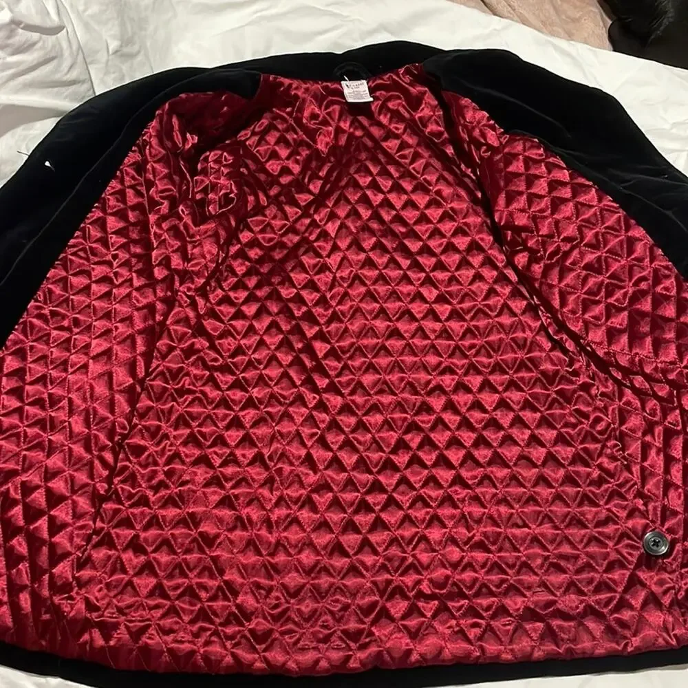 Gymboree XXL 7 black velvet dress coat lined red quilted lining euc vintage